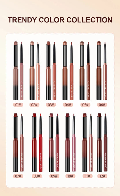 QIBEST 2pcs Lipstick Lipliner Pen Set Matte Nude Lip Liner Pencil Waterproof Long Lasting Lipstick Pen Contour Makeup For Women.