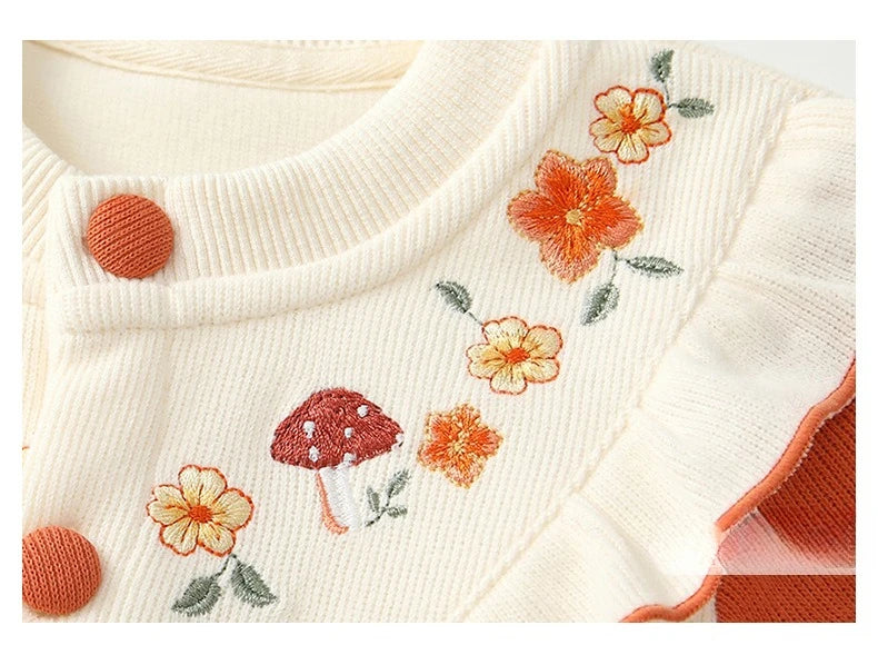 Kawaii Baby Mädchen Kleidung Pilz Sets Herbst Infant Rüschen Kragen Langarm Top Hosen Zwei-Stück Neugeborenen Baumwolle Outfit.