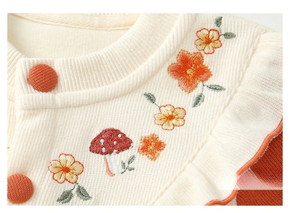 Kawaii Baby Mädchen Kleidung Pilz Sets Herbst Infant Rüschen Kragen Langarm Top Hosen Zwei-Stück Neugeborenen Baumwolle Outfit.