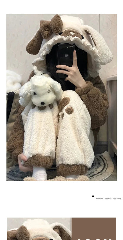 Cute Little Bear Pajamas for Women Thick Warm Fleece Home Wear Set Autumn Nightgown Girls 2025 New Winter Nightclothes 2Pcs.