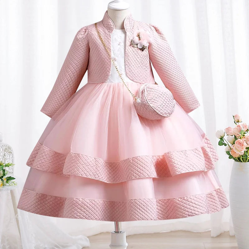 Neues Herbst/Winter Langarm-Partykleid, elegantes Mädchen-Stickerei, Weihnachts-Performance-Kleid, Geschenktüte für Kinder im Alter von 3–11 Jahren.