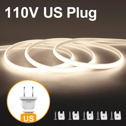 35M 30M 10M 5M 3M 110V 220V Super Helle COB LED Streifen mit Schalter FOB LED Band Band EU UNS Stecker Neon Lichter Für Outdoor Garten