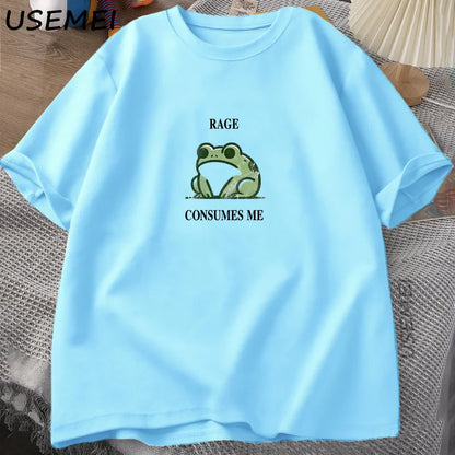 Rage Consumes Me Frog Vintage T Shirt Men Women Tee Nature Lover Silly Frog Retro T-Shirt Mens Clothing Cotton Short Sleeve Top.