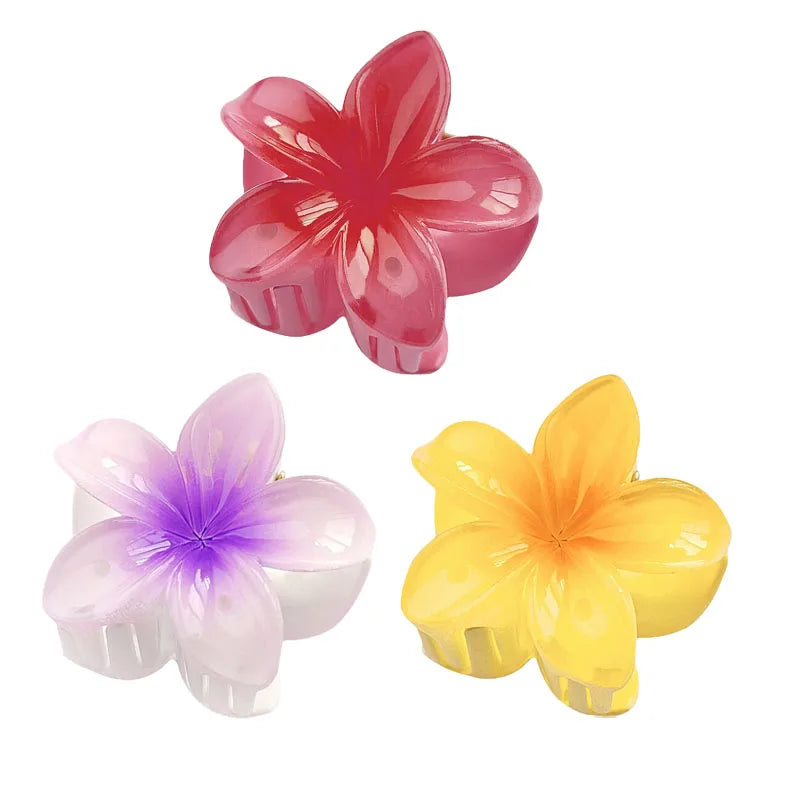 6Pcs Hawaiian Gradient Hair Clips Flower Hair Claws Women Small Size Fashion Headwear Hairpin Crab Barrette Hair Accessories.