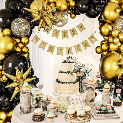 Schwarzes goldenes Ballon-Girlandenbogen-Set, 142 goldene Luftballons, schwarze Luftballons, Geburtstag, Babyparty, Valentinstag, Hochzeit, Geschlecht offenbaren, Party-Dekoration.