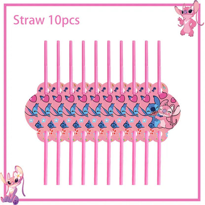 Disney Rosa Stich Geburtstag Party Dekorationen Geschirr Set Tischdecke Hintergrund Banner Für Kinder Geburtstag Dekorationen Lieferungen.