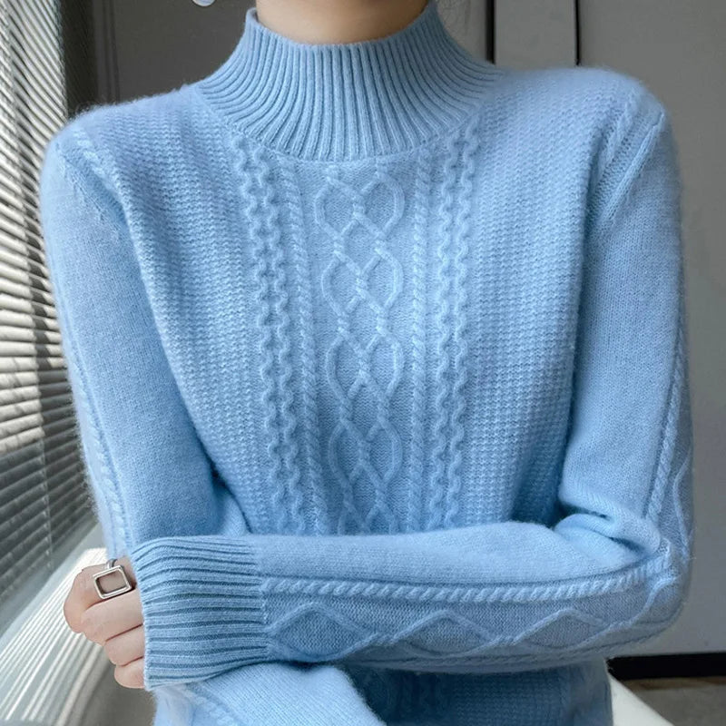 Neue Frühjahr Gestrickte Pullover Halb Hohen Kragen Lose Dicke Warme Pullover Für Frauen Vintage Herbst Winter Mutter Bodenbildung Top.