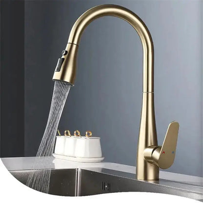 Brushed Gold Pull Out Kitchen Faucet Hot Cold Sink Faucet Mixer Tap 360 degree rotation torneira cozinha mixer taps Kitchen Tap