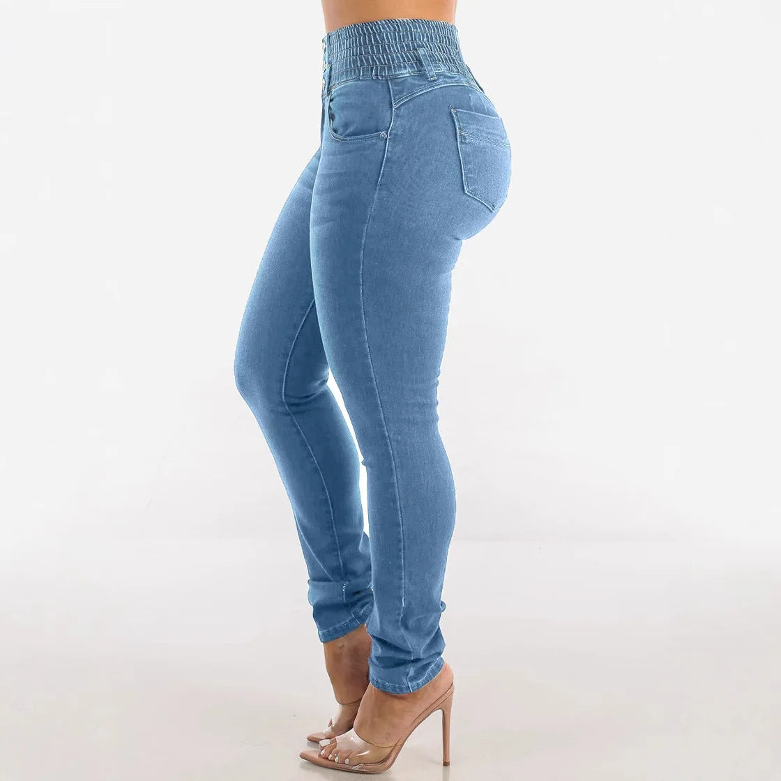 Jeans-Bleistifthose für Damen, 2025, dünne Hose, hohe Taille, Stretch, gewaschen, Distressed-Taschen, Knöpfe, Vintage-Denim, Streetwear.