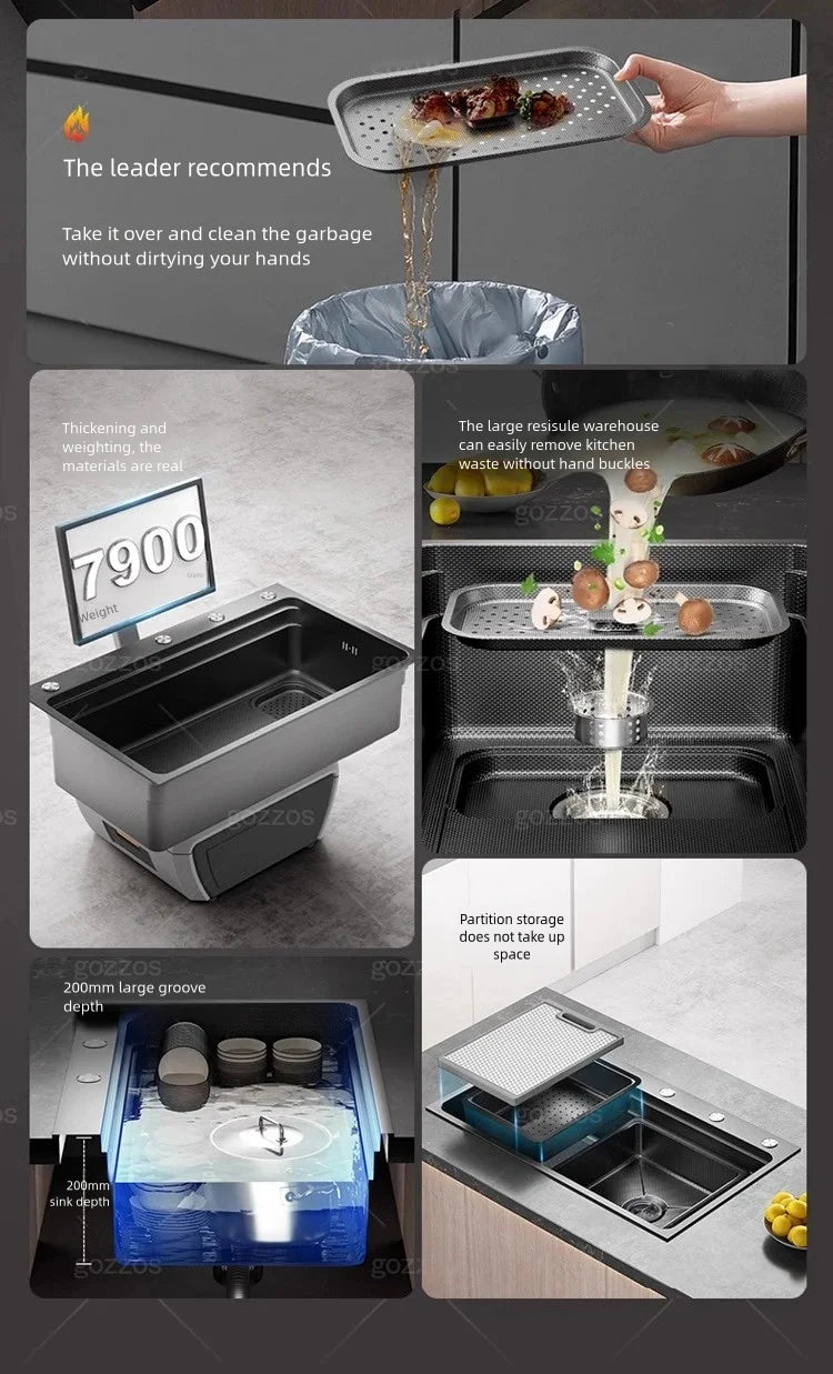 Black 304 Stainless Steel Kitchen Sink Household Multifunction Wash Dish and Vegetables Basin Large Single Slot Undermount Basin