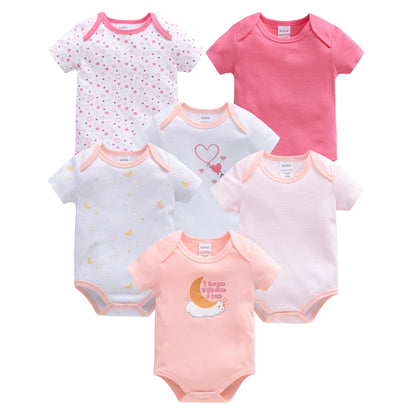 Kavkas 3-teiliger Baby-Body für Jungen und Mädchen, 0–12 Monate, kurzärmelig, Sommer-Baumwollkleidung, Cartoon-Druck, Säuglingskleidung.