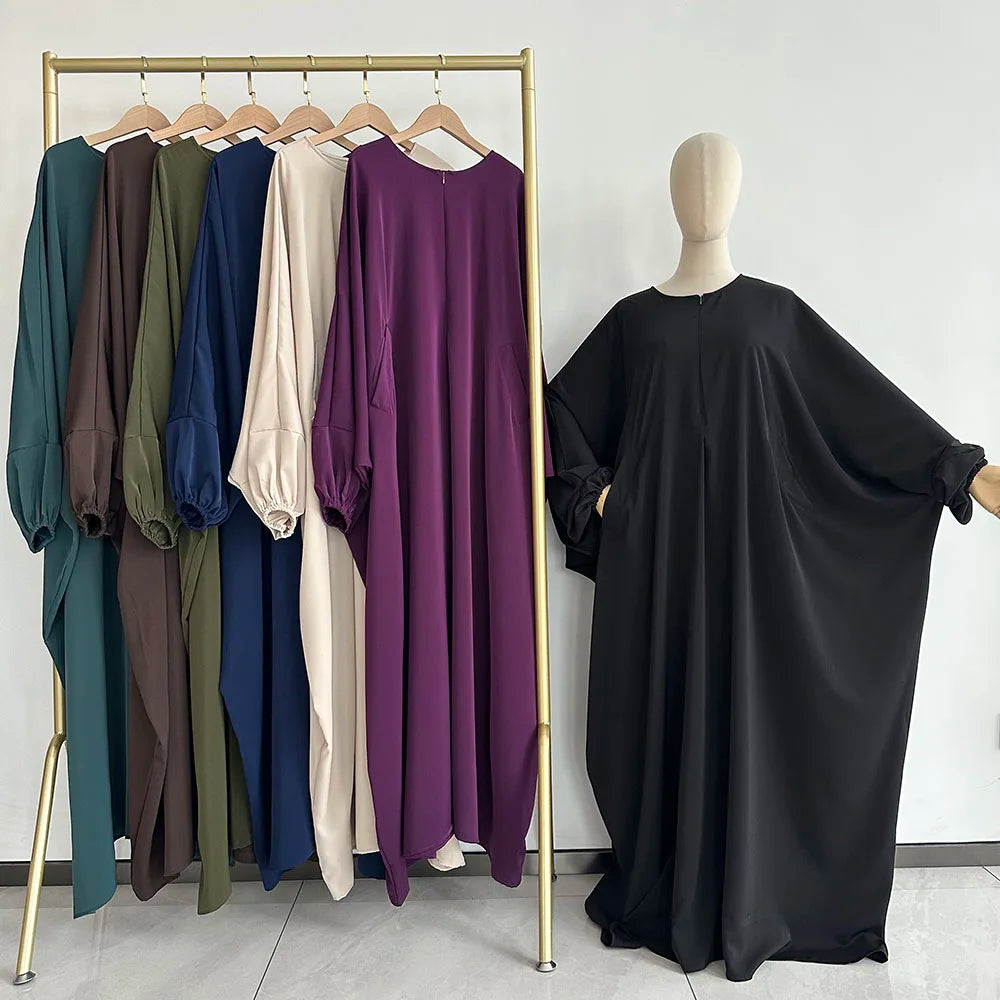 Butterfly Abaya with Pockets Front Zipper Breastfeeding Friendly Eid Ramadan Islamic Muslim Women Modest Dress Prayer Nida Abaya.