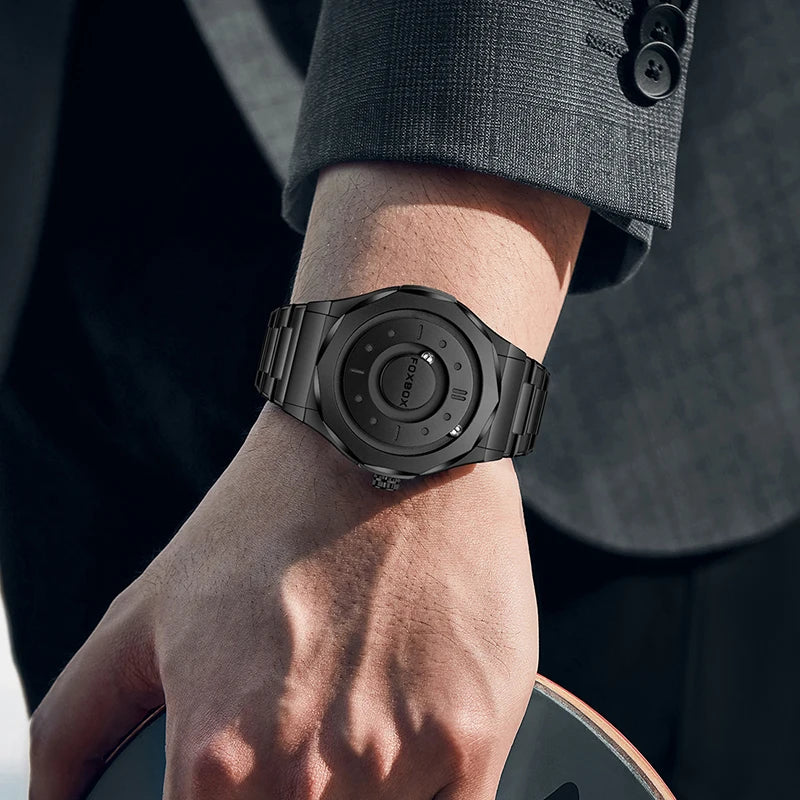 FOXBOX Creative Scrolling Pointer Magnetic Force Men's Quartz Wristwatches Outdoor Sports Waterproof Watch Men Relogio Masculino.