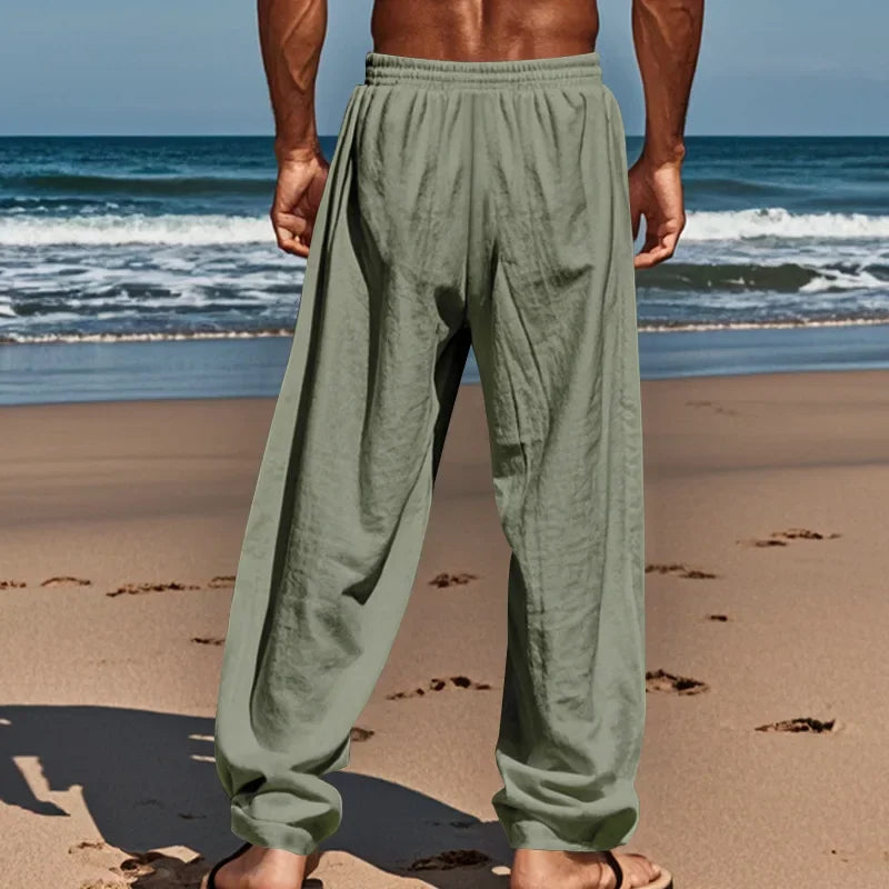 Frühling Sommer Dünne männer Casual Leinen Hosen Strand Stil Kordelzug Gerade Bein Lange Hosen Hochwertige Bequeme Passform