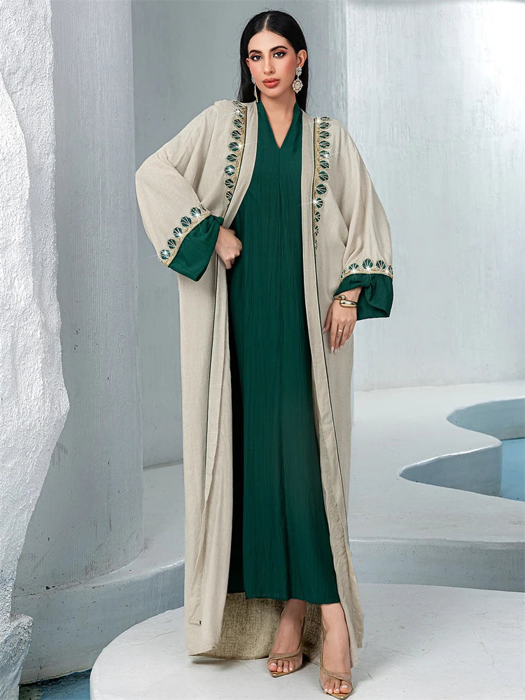 Ramadan Mubarak Kimono 2 Piece Abaya Damen Dubai Luxury Set Islam Muslim Modest Dress Women Kebaya Kaftan Robe Femme Musulman.