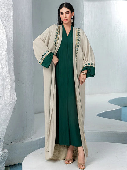 Ramadan Mubarak Kimono 2 Piece Abaya Damen Dubai Luxury Set Islam Muslim Modest Dress Women Kebaya Kaftan Robe Femme Musulman.