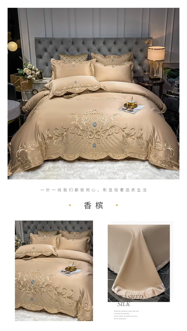 European-Style Bed Sheet Four-Piece Set 100 Cotton High-End Atmospheric Ice Silk Quilt Cover Pure Cotton Bedding.