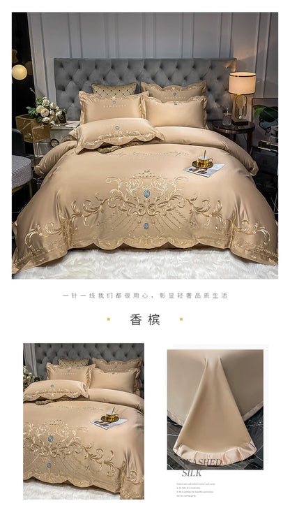 European-Style Bed Sheet Four-Piece Set 100 Cotton High-End Atmospheric Ice Silk Quilt Cover Pure Cotton Bedding.