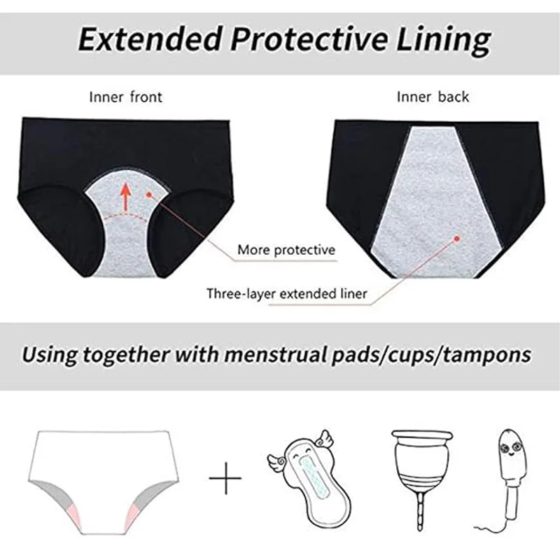 5pcs Teen Girl's Cotton Menstrual Period Panties Pack of Multipack Women Leak-Proof Protective Underwear Briefs.