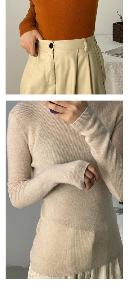100% Ultra-fine Merino Wool Sweater Autumn and Winter Loose and Simple Semi-turtleneck Wool Bottoming Shirt Multi-color Sweater
