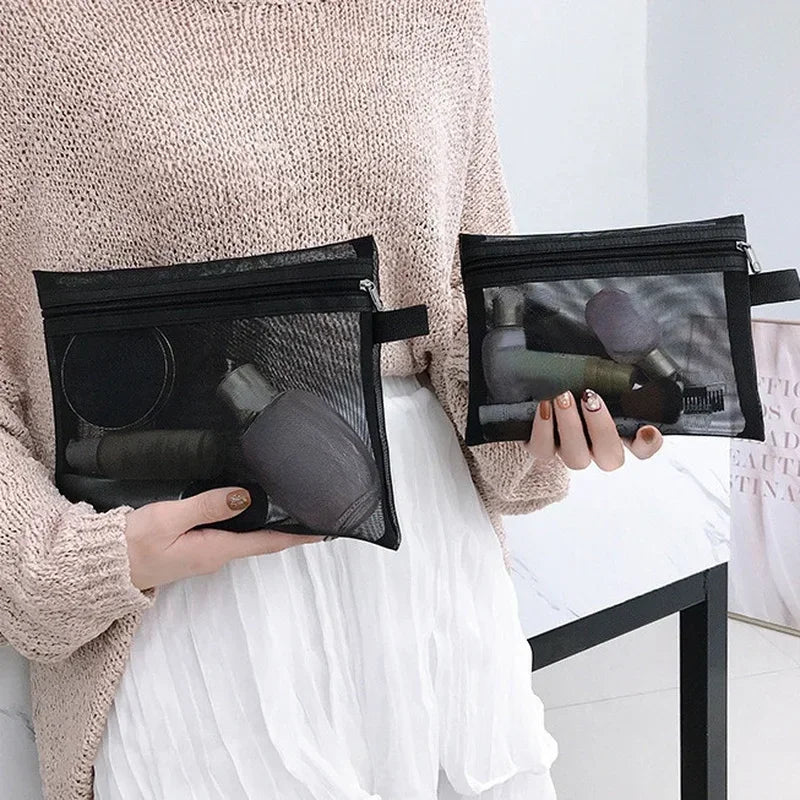 Women Mesh Cosmetic Bag Travel Storage Makeup Bag Organizer Female Make Up Pouch Portable Small Large Toiletry Beauty Case.