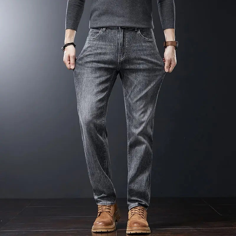 2025 Casual Jeans Young Men's Korean Style Business Straight Jeans Stretch Denim Pants Trousers Slim Fit Classic Cowboys Jeans.