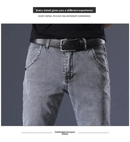 Slim Fit Men's Jeans Casual Elastic Korean Style Autumn Grey Trendy Long Pants Versatile Slim Legged Casual Trousers.