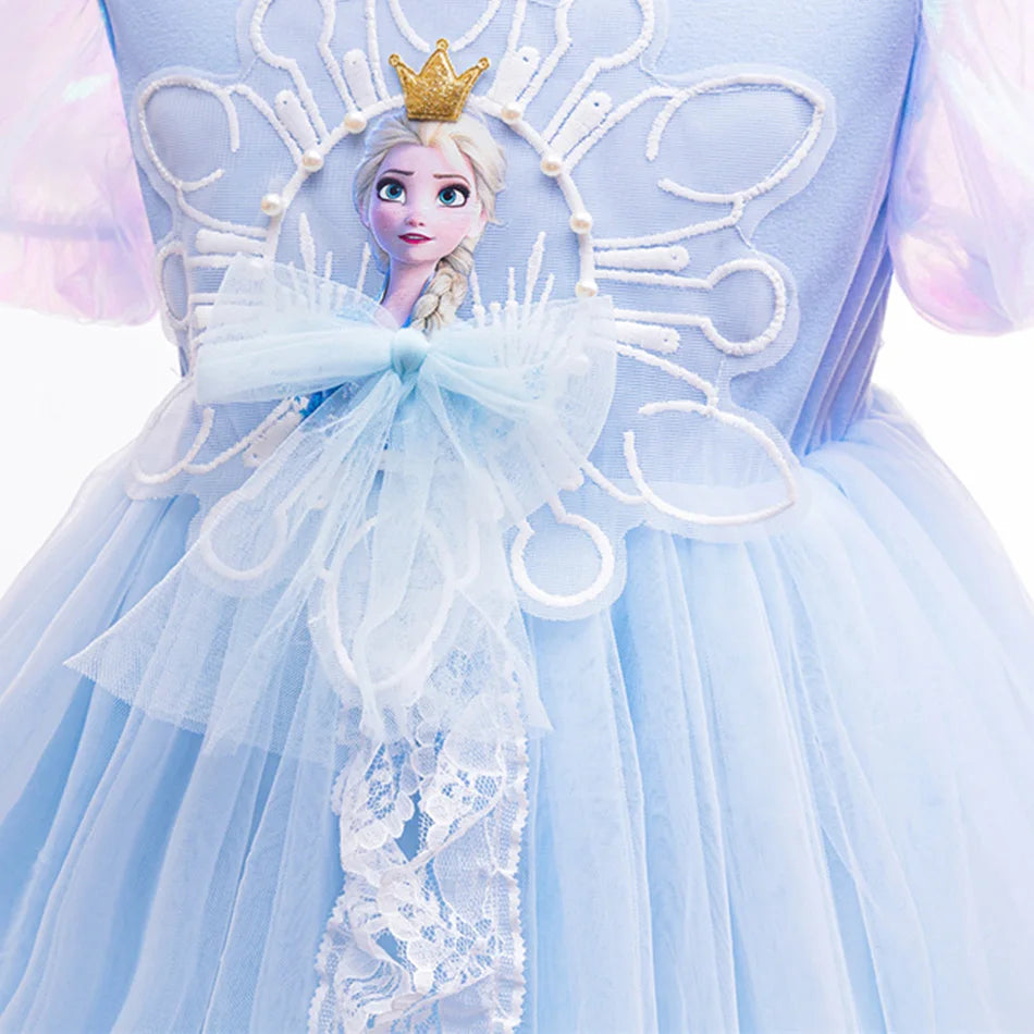 Mädchen Schneekönigin Spitze Schleife Prinzessin Kleid Elsa Cosplay Disney Performance Kleidung Kinder Halloween Karneval Party Fee Outfits.