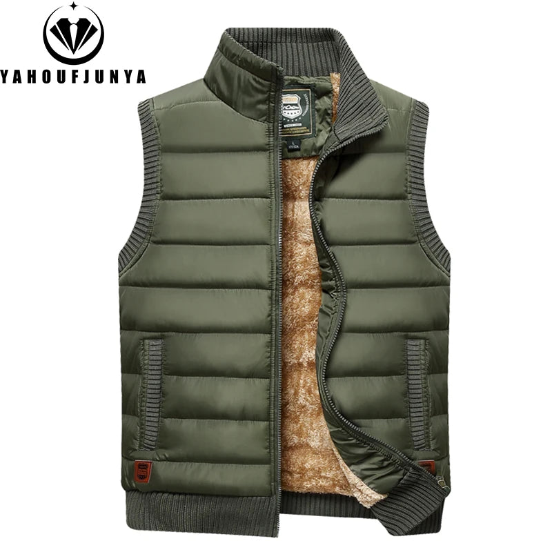 2024 Men Winter Sleeveless Casual Warm Stand Collar Vest Men Autumn Solid Color Outdoors Windproof Fashion Style Vest Male Coat.