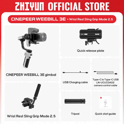 ZHIYUN Official CINEPEER WEEBILL 3E Camera Stabilizer Handheld Gimbal 3-Axis Cameras Gimbals for DSLR Mirrorless Cameras.