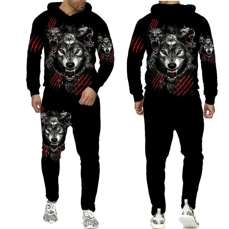 Wolf 3d Printed Hoodie Pants Suit Male Autumn and Winter Casual Sweashirt Pullover Men Tracksuit Set Fashion Men's Clothing Suit