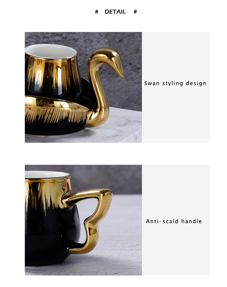 Luxury Ceramic Mug with Saucer European Retro Swan Shape Afternoon Tea Coffee Cup and Saucer Set Home Creative Drinkware Gift.