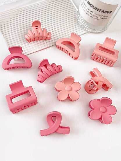 10 Pcs Pink Small Claw Clips Set,Matte Tiny Flower Jaw Clips for Women Girls,5 Style Nonslip for Thin Medium Fine Hair.