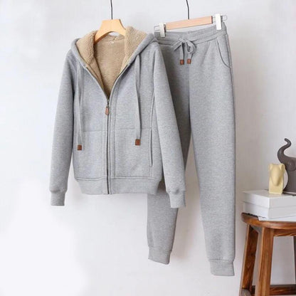 Women's Sweatshirt Pants Suit Autumn and Winter Warm Long-sleeved Fleece Thick Hoodie Coat Jogger Pants Sportswear Two-piece Set