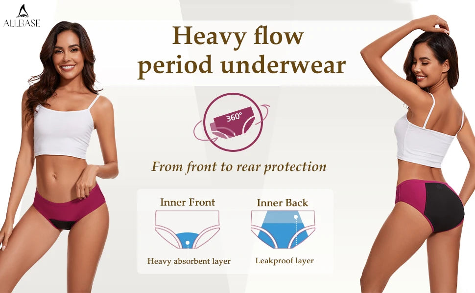 3PCS Menstrual Panties Woman Very Abundant Flow Menstruation Underwear Mid High Waist Leak Proof Period Panties for Girls Ladies.