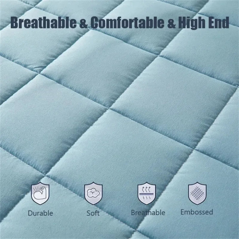 Breathable Quilted Mattress Protector with Soybean Fiber Padding Hypoallergenic Skin-Friendly Cover Machine Washable 720° Cover.