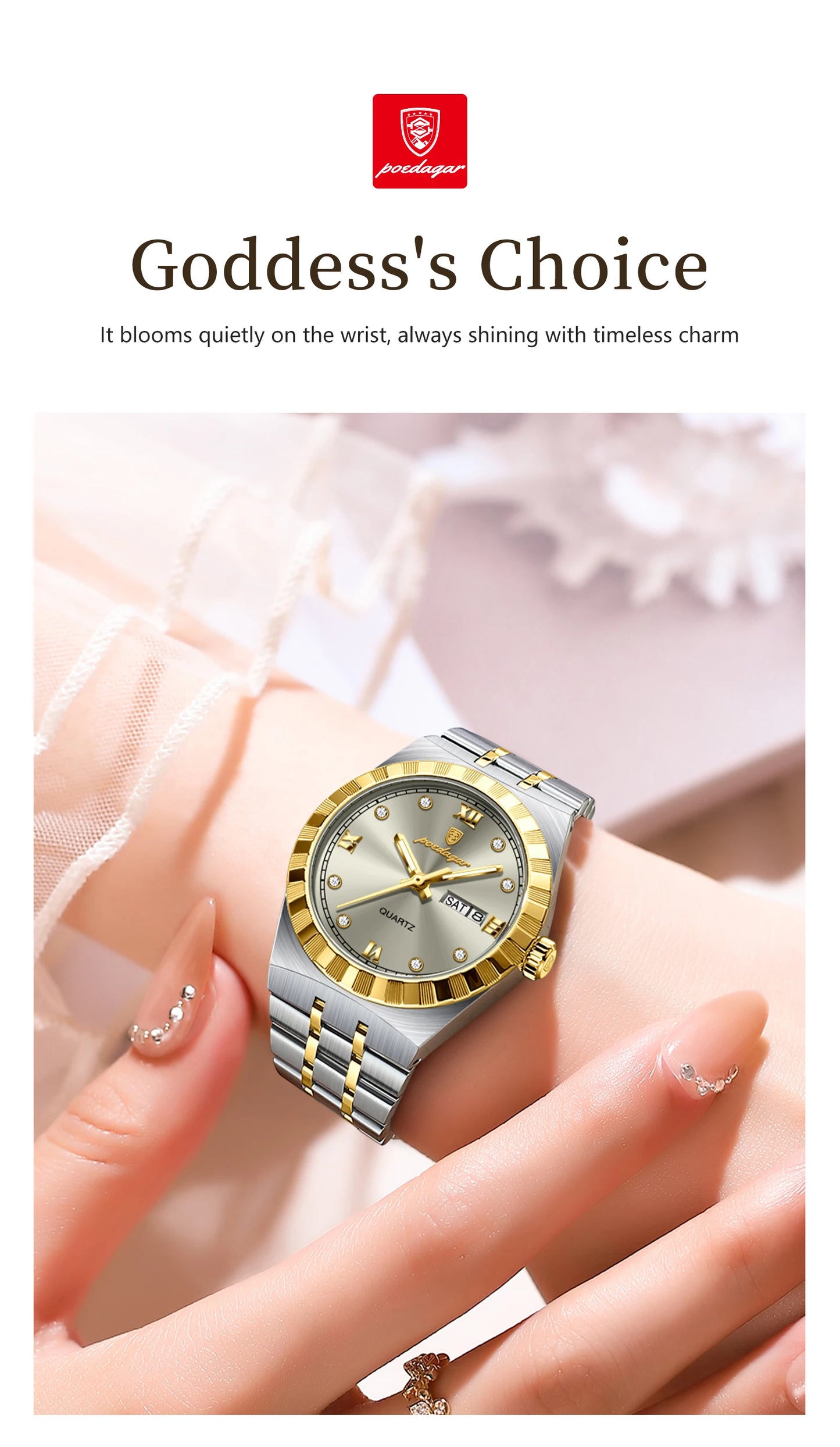 POEDAGAR Luxury Original Ladies Watch Luminous Waterproof Week Date Woman Wristwatch Stainless Steel Women Quartz Watches Female.