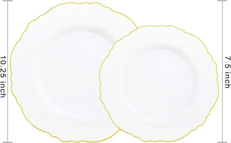 50/20pcs Gold Plastic Party Plates Dinner Plates Salad/Dessert and Combo Heavy Plastic Duty Plates for Wedding Parties.
