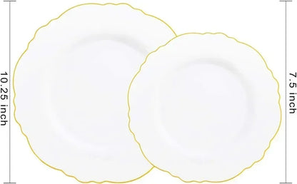 50/20pcs Gold Plastic Party Plates Dinner Plates Salad/Dessert and Combo Heavy Plastic Duty Plates for Wedding Parties.