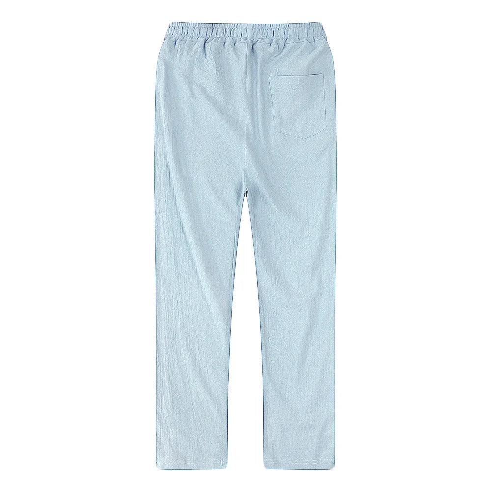 Men's Cotton Linen Pants Male Autumn New Breathable Solid Color Linen Trousers Fitness Streetwear S-3XL