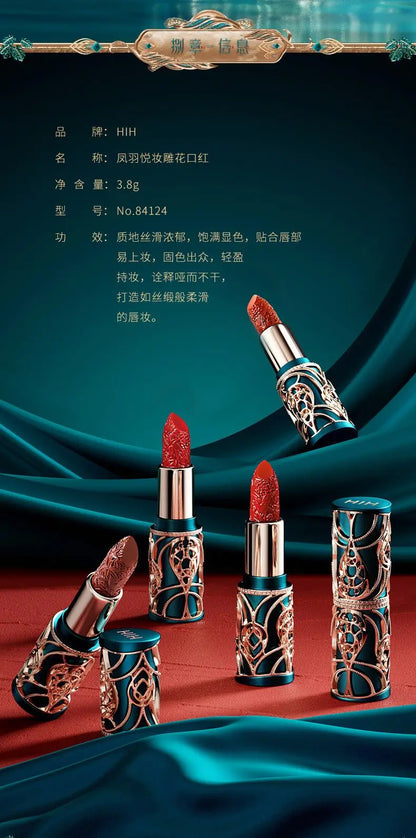 Chinoiserie Carving Lipstick Waterproof Long Lasting Women Velvet Lip Glaze Sexy Women Lip Tint Mud Cosmetics For Gifts