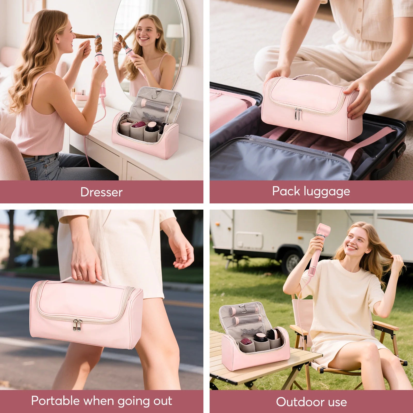 5 in 1 High-Speed Hot Air Styler Frizz-Free Fast Drying No Heat Damage Hair Dryer Curl Volumize Straighten with Travel Bag.