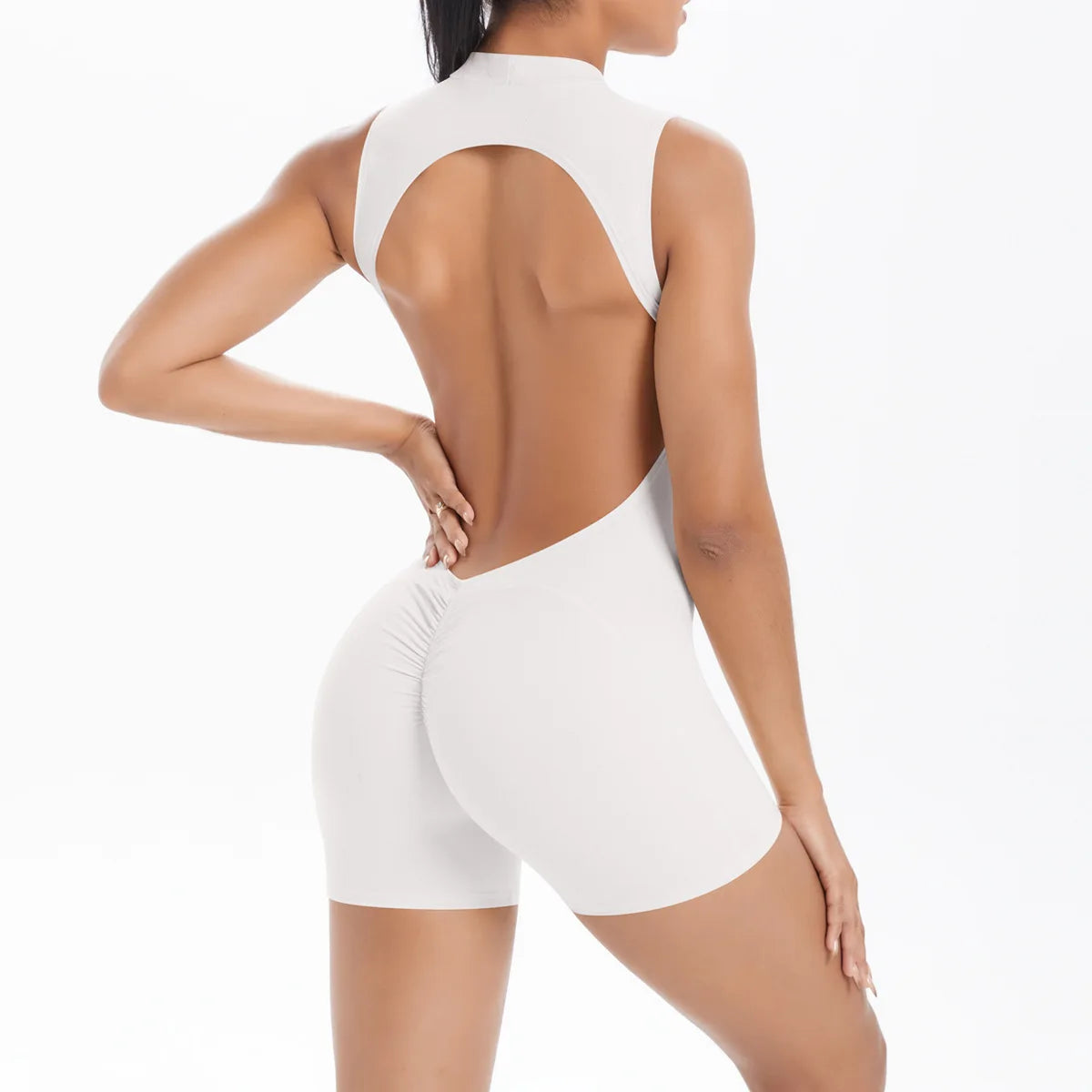 New Women's Yoga Jumpsuit Front Zipper Tight Back Hollow Out Short Sleeve-pants Activewear for Fitness Running Gym Workout