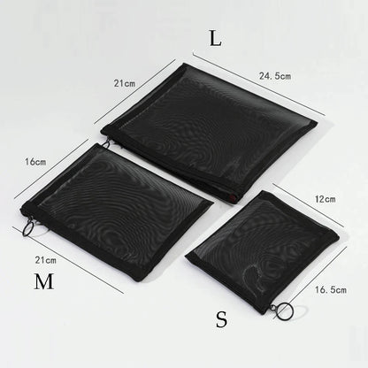 1pcs Transparent Mesh Zipper Cosmetic Bag Women Necessary Organizer Fashion Small Large Black Toiletry Bags Makeup Pouch Case