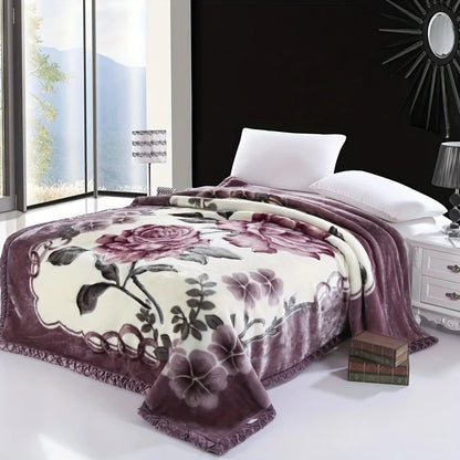 Raschel Ultra-Soft Fleece Throw Blanket Vintage Floral Design Thick Warm for All Seasons for Couch Bed Machine Washable.
