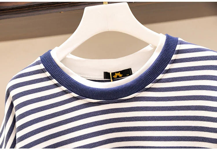 150Kg Plus Größe frauen Fehlschlag 157 Frühling Herbst Neue Lose Gefälschte Zwei-Stück Lange Ärmeln Gestreiften sweatshirt 5XL 6XL 7XL 8XL 9XL.