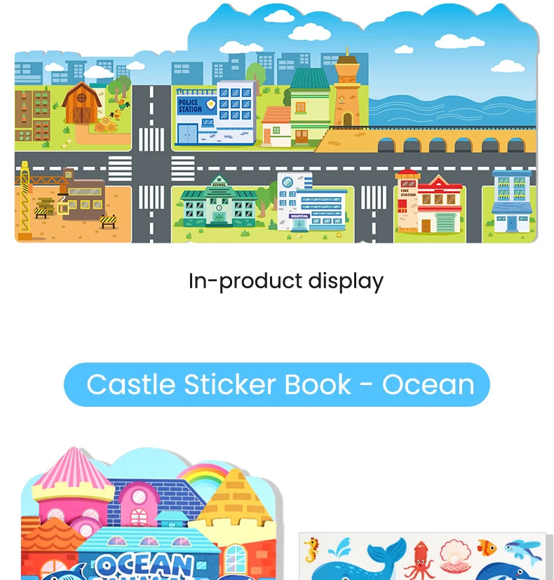 Kids' Reusable Castle Jelly Sticker Book Multi-Theme DIY Creative Jelly Stickers Portable Quiet Busy Book Montessori Sticker Toy