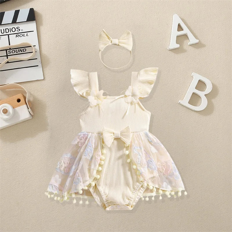 0-18M Kleinkind Baby Mädchen Sommer Strampler Kleid Nette Rüschen Ärmellose Square Neck Blume Body mit Stirnband Set neugeborene Kleidung.