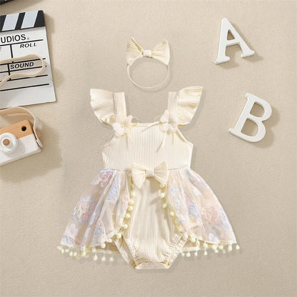 0-18M Kleinkind Baby Mädchen Sommer Strampler Kleid Nette Rüschen Ärmellose Square Neck Blume Body mit Stirnband Set neugeborene Kleidung.