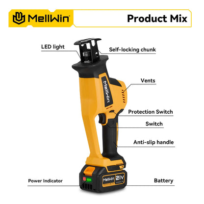 MELLWIN 3600W Bürstenlose Elektrische Säbelsäge Elektrische Kettensäge Säbelsäge Tragbare Power Schneiden Werkzeug Für 21V 18v Batterie